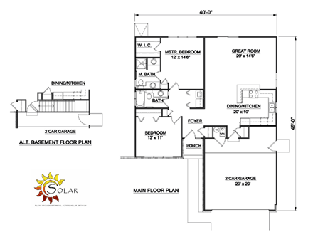 One-Story, Ranch House Plan 94350 with 2 Beds, 2 Baths, 2 Car Garage First Level Plan