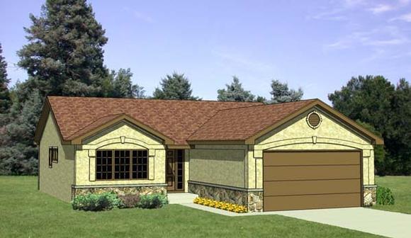 One-Story, Ranch House Plan 94352 with 2 Beds, 2 Baths, 2 Car Garage Elevation