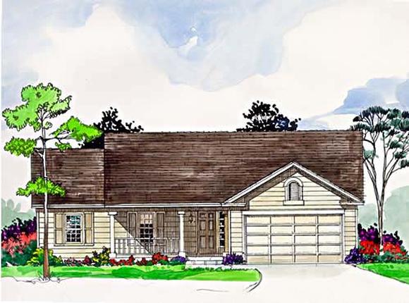 One-Story, Ranch House Plan 94358 with 3 Beds, 2 Baths, 2 Car Garage Elevation