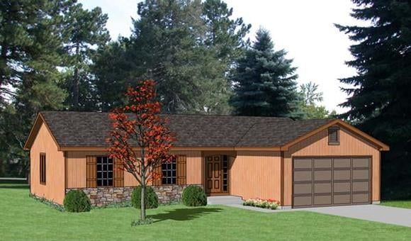 One-Story, Ranch House Plan 94359 with 3 Beds, 2 Baths, 2 Car Garage Elevation