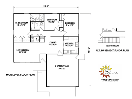 Ranch House Plan 94368 with 3 Beds, 2 Baths, 2 Car Garage First Level Plan