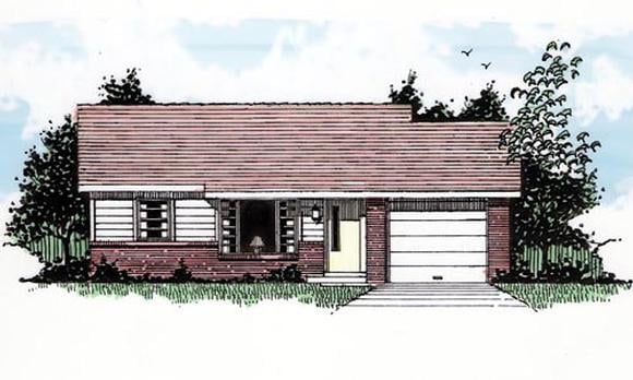 Ranch House Plan 94382 with 2 Beds, 1 Baths, 1 Car Garage Elevation