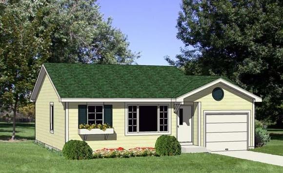 Ranch House Plan 94383 with 2 Beds, 1 Baths, 1 Car Garage Elevation