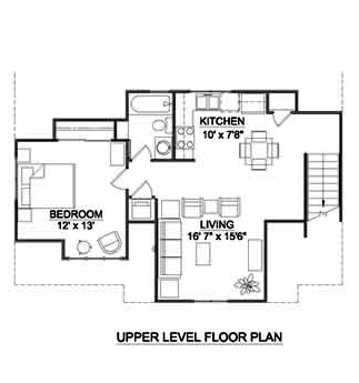 Tudor 3 Car Garage Apartment Plan 94399 with 1 Beds, 1 Baths Second Level Plan