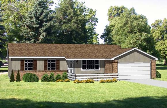 One-Story, Ranch House Plan 94407 with 4 Beds, 2 Baths, 1 Car Garage Elevation