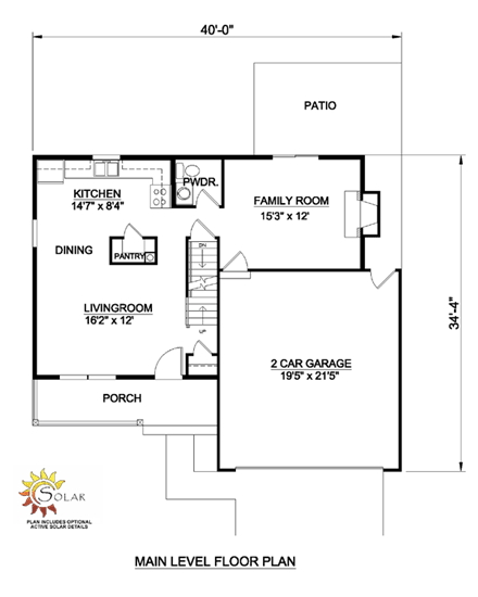 Country House Plan 94416 with 4 Beds, 3 Baths, 2 Car Garage First Level Plan