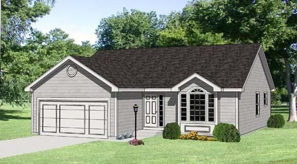 One-Story, Ranch House Plan 94418 with 3 Beds, 2 Baths, 2 Car Garage Elevation
