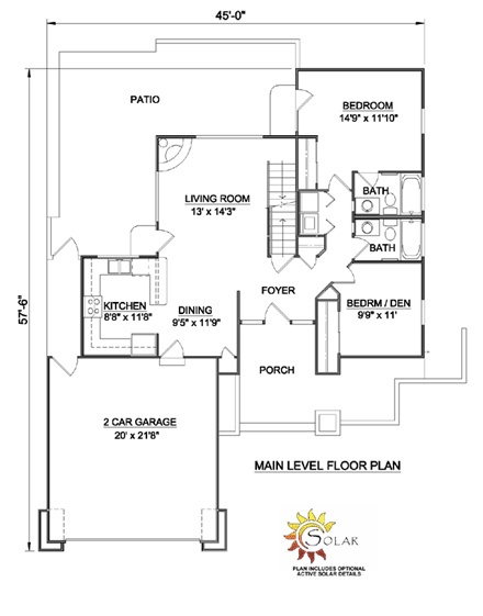 Santa Fe, Southwest House Plan 94423 with 3 Beds, 3 Baths, 2 Car Garage First Level Plan
