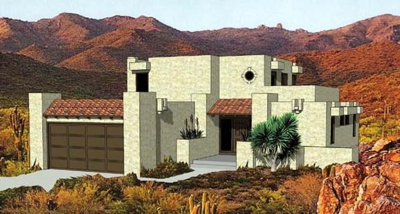 Santa Fe, Southwest House Plan 94423 with 3 Beds, 3 Baths, 2 Car Garage Elevation