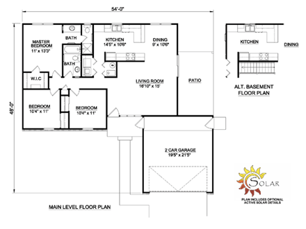 Ranch House Plan 94427 with 3 Beds, 2 Baths, 2 Car Garage First Level Plan