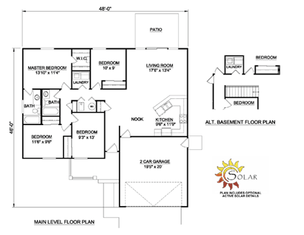 Ranch House Plan 94429 with 4 Beds, 2 Baths First Level Plan