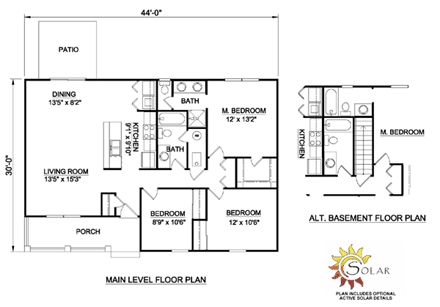 Ranch House Plan 94436 with 3 Beds, 2 Baths First Level Plan