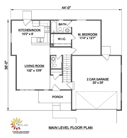 Traditional House Plan 94443 with 5 Beds, 3 Baths, 2 Car Garage First Level Plan
