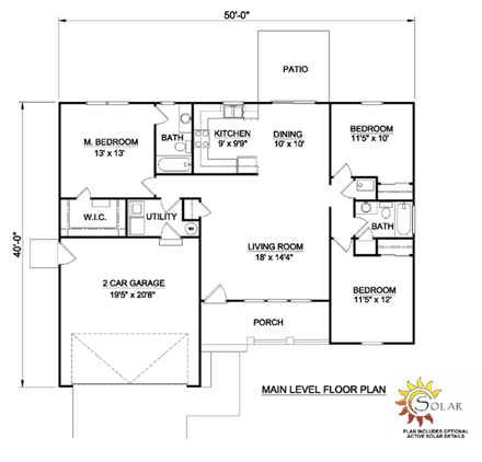 Ranch House Plan 94446 with 3 Beds, 2 Baths, 2 Car Garage First Level Plan