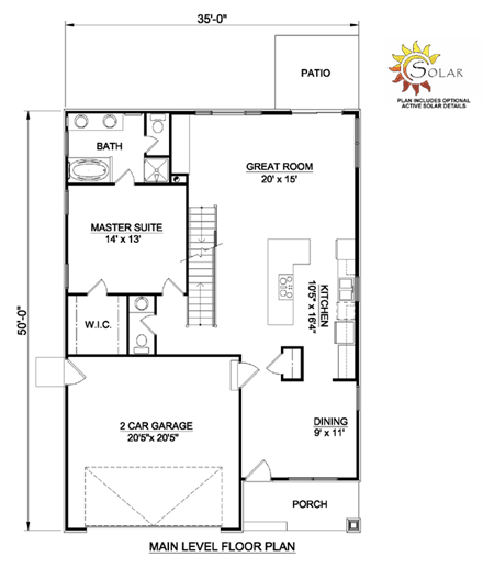 Craftsman House Plan 94448 with 4 Beds, 3 Baths, 2 Car Garage First Level Plan