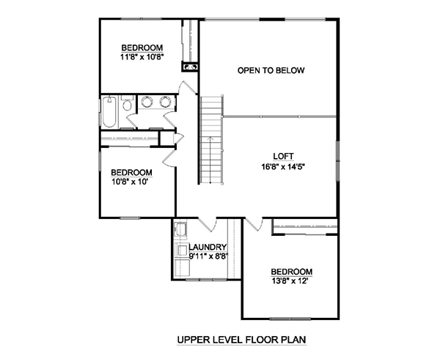 Craftsman House Plan 94448 with 4 Beds, 3 Baths, 2 Car Garage Second Level Plan