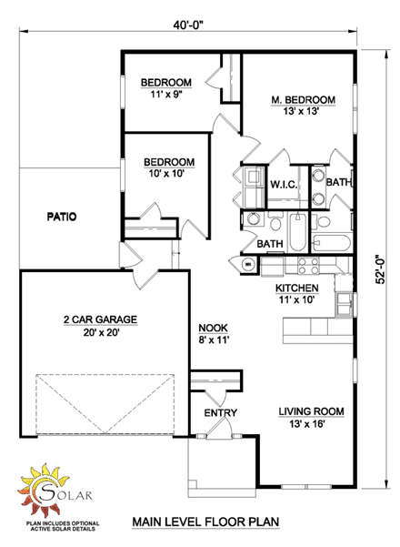 Narrow Lot, One-Story, Southwest House Plan 94467 with 3 Beds, 2 Baths, 2 Car Garage First Level Plan