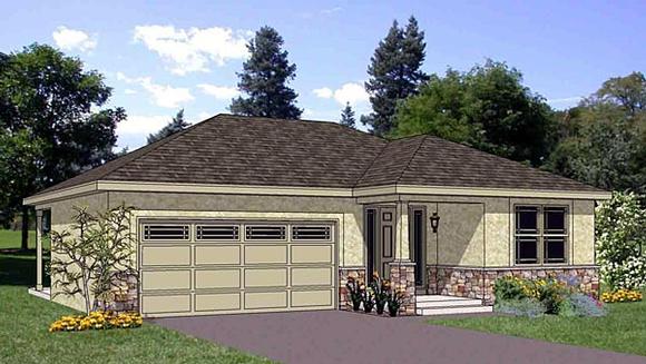 Narrow Lot, One-Story, Southwest House Plan 94467 with 3 Beds, 2 Baths, 2 Car Garage Elevation