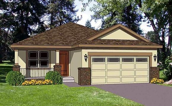 Narrow Lot, One-Story, Southwest House Plan 94473 with 3 Beds, 2 Baths, 2 Car Garage Elevation