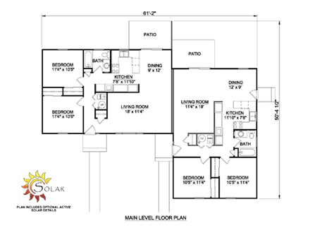 Traditional Multi-Family Plan 94477 with 4 Beds, 2 Baths First Level Plan