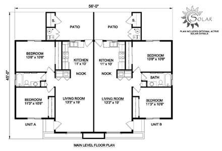 Traditional Multi-Family Plan 94481 with 4 Beds, 2 Baths First Level Plan
