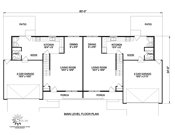 Traditional Multi-Family Plan 94483 with 8 Beds, 6 Baths, 4 Car Garage Level One