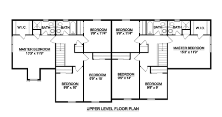 Traditional Multi-Family Plan 94483 with 8 Beds, 6 Baths, 4 Car Garage Second Level Plan