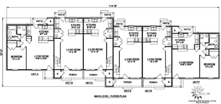 Traditional Multi-Family Plan 94484 with 10 Beds, 6 Baths First Level Plan