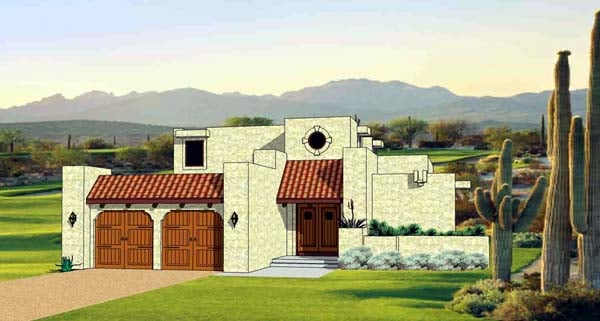 Santa Fe, Southwest House Plan 94489 with 3 Beds, 3 Baths, 2 Car Garage Elevation
