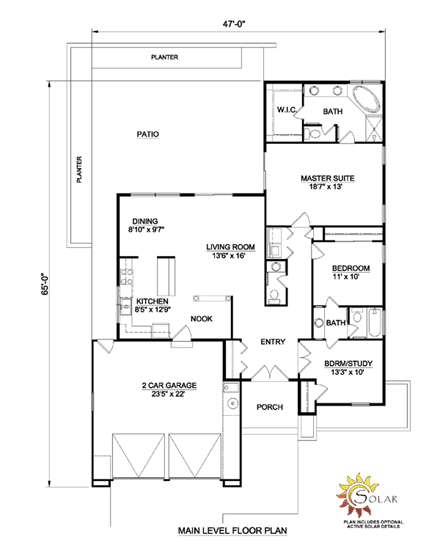 Southwest House Plan 94490 with 3 Beds, 3 Baths, 2 Car Garage First Level Plan
