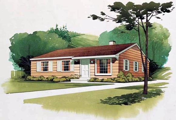 Colonial, One-Story, Ranch, Retro House Plan 95000 with 3 Beds, 2 Baths Elevation