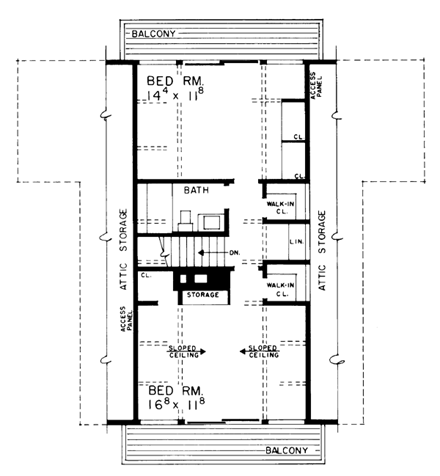 Contemporary House Plan 95003 with 4 Beds, 2 Baths Second Level Plan