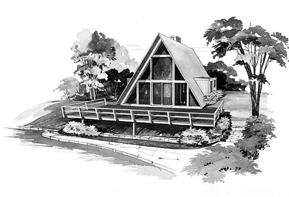 A-Frame, Contemporary, Retro House Plan 95004 with 2 Beds, 1 Baths Elevation