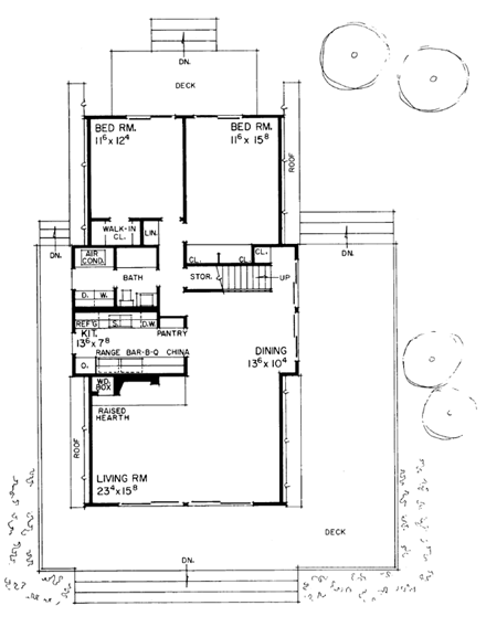 A-Frame, Contemporary, One-Story 0 Car Garage Plan 95005 with 3 Beds, 2 Baths First Level Plan