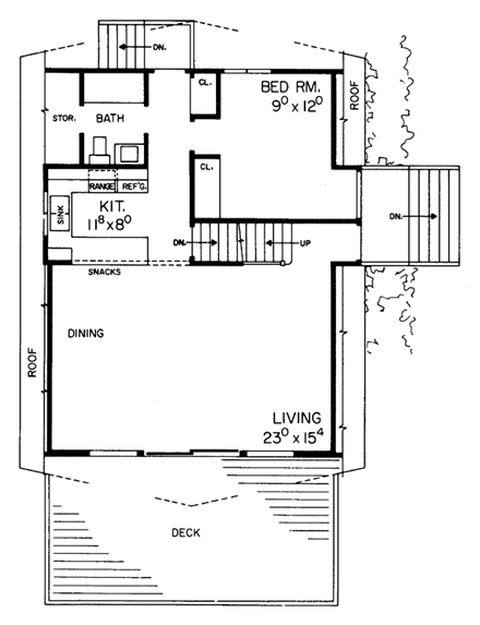 Contemporary House Plan 95008 with 2 Beds, 2 Baths First Level Plan