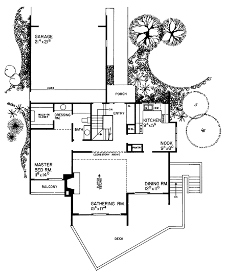 Contemporary House Plan 95013 with 3 Beds, 2 Baths, 2 Car Garage First Level Plan