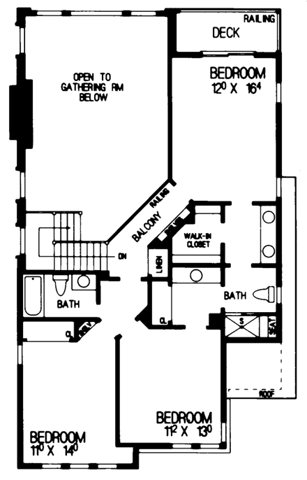 Contemporary House Plan 95014 with 4 Beds, 3 Baths Second Level Plan