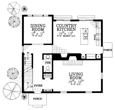 Cape Cod House Plan 95015 with 3 Beds, 3 Baths First Level Plan