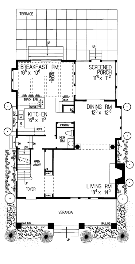 Bungalow, Craftsman House Plan 95038 with 3 Beds, 3 Baths First Level Plan