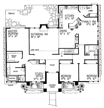 Prairie, Southwest House Plan 95039 with 3 Beds, 2 Baths First Level Plan