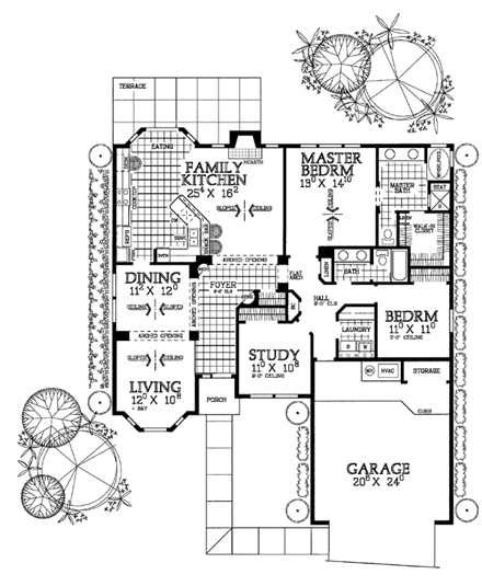 Florida House Plan 95056 with 3 Beds, 2 Baths, 2 Car Garage First Level Plan