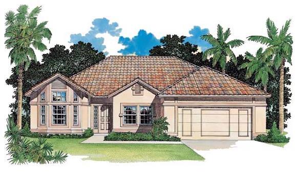 Florida House Plan 95056 with 3 Beds, 2 Baths, 2 Car Garage Elevation