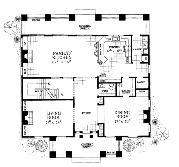 Colonial, Plantation House Plan 95058 with 4 Beds, 4 Baths Level One