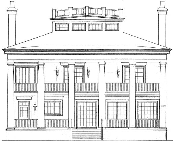Colonial, Plantation House Plan 95058 with 4 Beds, 4 Baths Rear Elevation