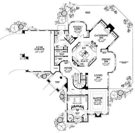 House Plan 95066 with 5 Beds, 5 Baths, 3 Car Garage First Level Plan