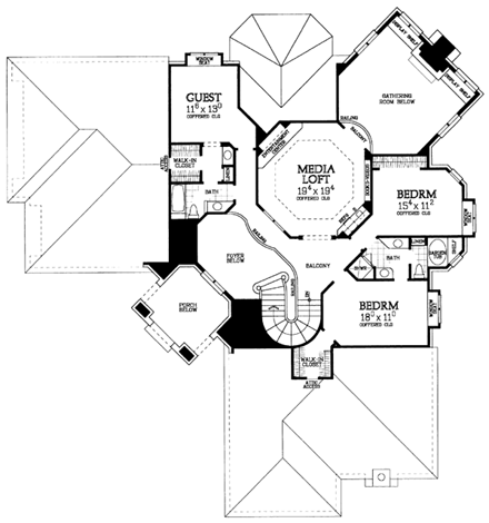 House Plan 95066 with 5 Beds, 5 Baths, 3 Car Garage Second Level Plan