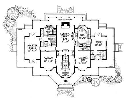 Country, Farmhouse House Plan 95067 with 4 Beds, 4 Baths First Level Plan