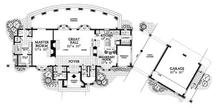 Tudor House Plan 95068 with 4 Beds, 4 Baths, 2 Car Garage First Level Plan