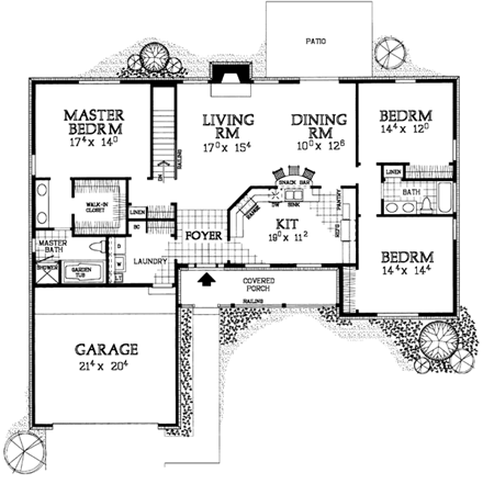 Ranch House Plan 95070 with 3 Beds, 2 Baths, 2 Car Garage First Level Plan