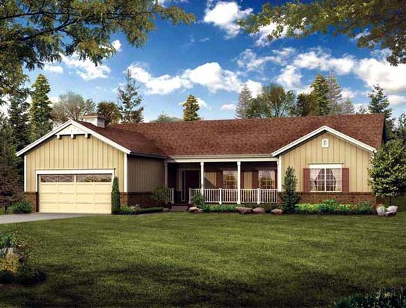 Ranch House Plan 95070 with 3 Beds, 2 Baths, 2 Car Garage Elevation